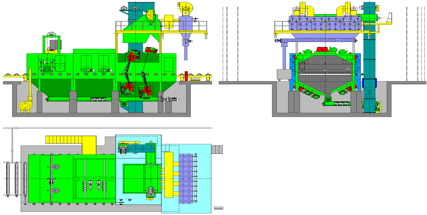 輥道式拋丸機結(jié)構(gòu)示意圖 輥道式拋丸機結(jié)構(gòu)示意圖